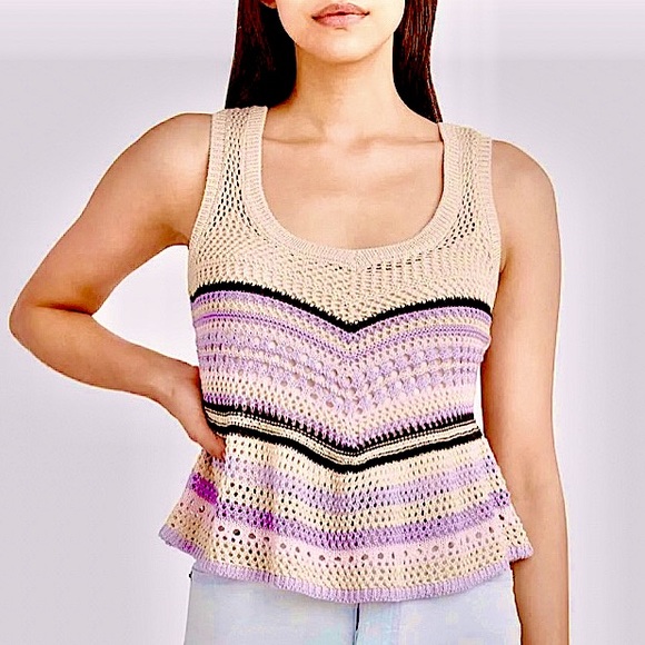 NWT BCBGeneration crochet knit tank peplum pastels purple pink beige cream XXS/M - Picture 2 of 10